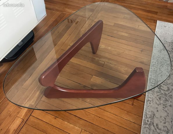 Table Basse Noguchi Design Verre Trempé Bois Marron Paris