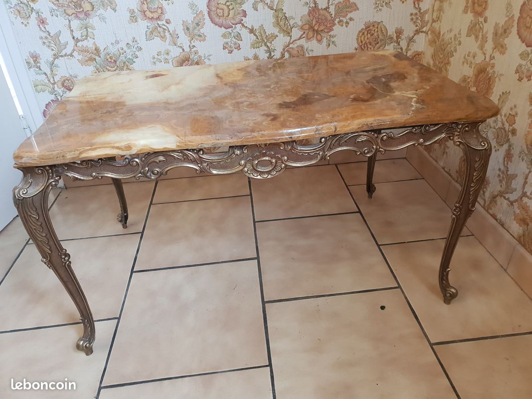 Table basse vintage plateau marbre (image 1)