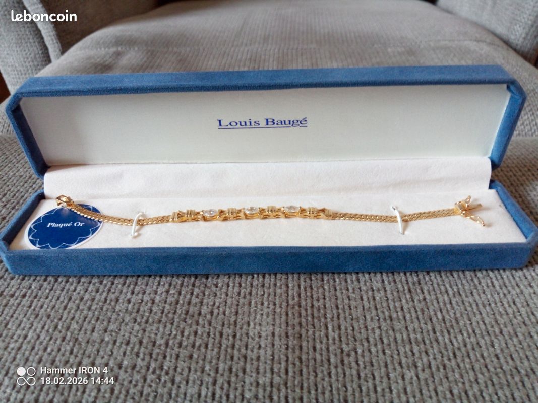 Bracelet Ancien Plaqué Or Jaune Et Blanc Avec Grenat - Bijou Vintage Luxe - Longueur 17-18 Cm