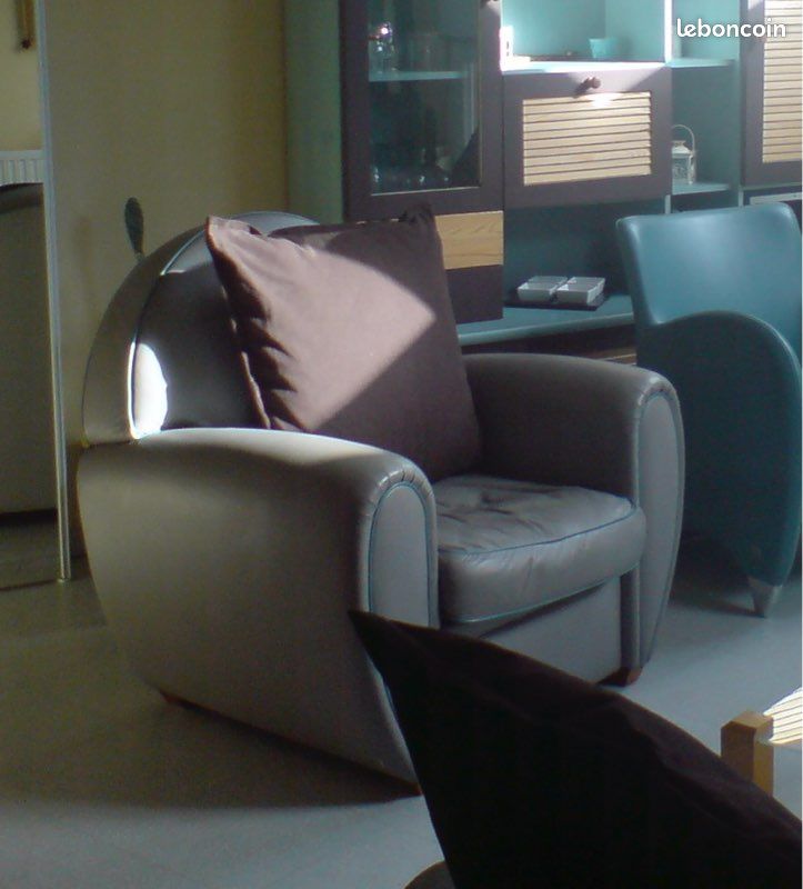 Ensemble canapé et 2 fauteuils club en cuir Bernard Massot (image 3)