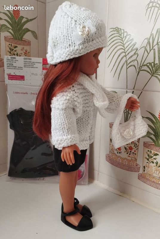 Corolle robe noire à customiser neuve et tenue blanc faite main gilet bonnet sac (image 6)
