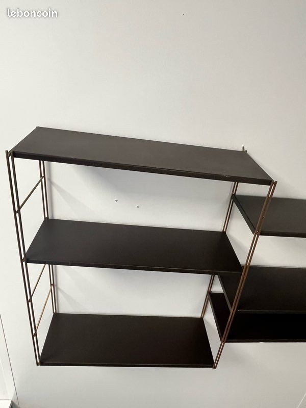 Double étagère scandinave murale String Vintage - métal doré et marron chocolat (image 10)