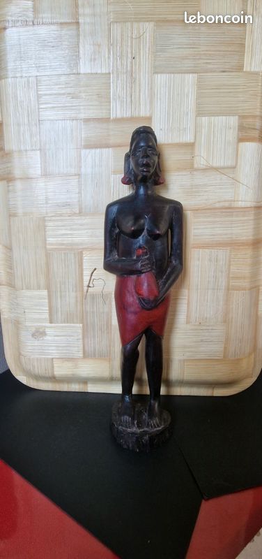 Statue africaine ancienne en bois sculpté – pièce artisanale vintage 31 cm déco ethnique (image 8)