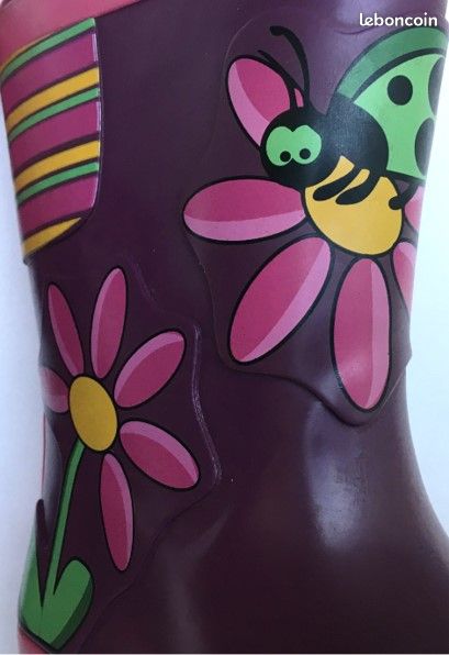 Bottes de pluie ou campagne rose et violette avec coccinelle et fleur, 23 super état (image 2)