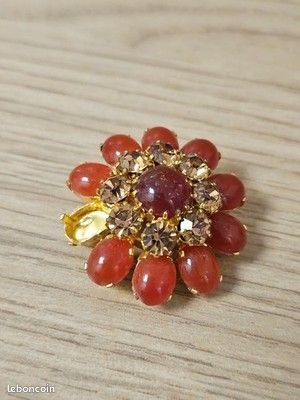 Ancienne Broche Vintage Argentée Avec Strass – Verre Et Plaqué Argent – France