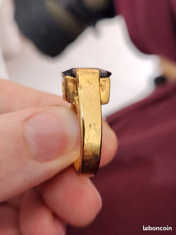 Bague Plaquée Or à Restaurer, Avec Pierre Noire - Taille 58-59