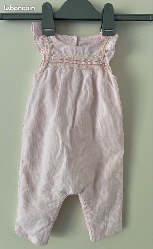 Salopette en velours rose coton fille 6 mois Cyrillus (image 1)