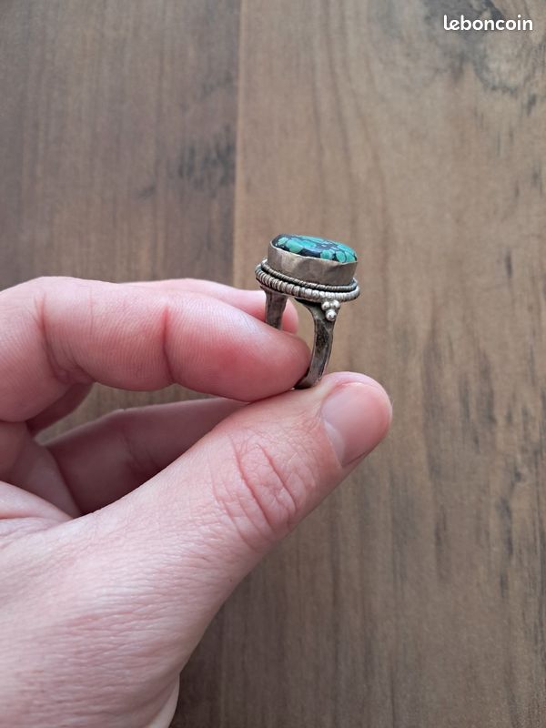 Bague Fantaisie Turquoise Style Tibétain - Taille Ajustable - Neuf Sans Emballage