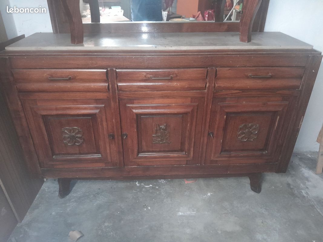 Ancien buffet de cuisine en 2 parties et plateau marbre (image 3)