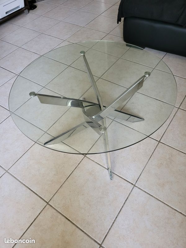 Table basse ronde Verre et Chrome PIVO BUT avec facture et garantie 1 an (image 2)