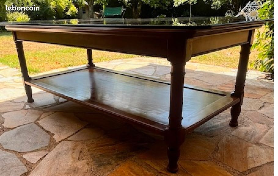 Table basse bois massif avec plateau verre (image 1)