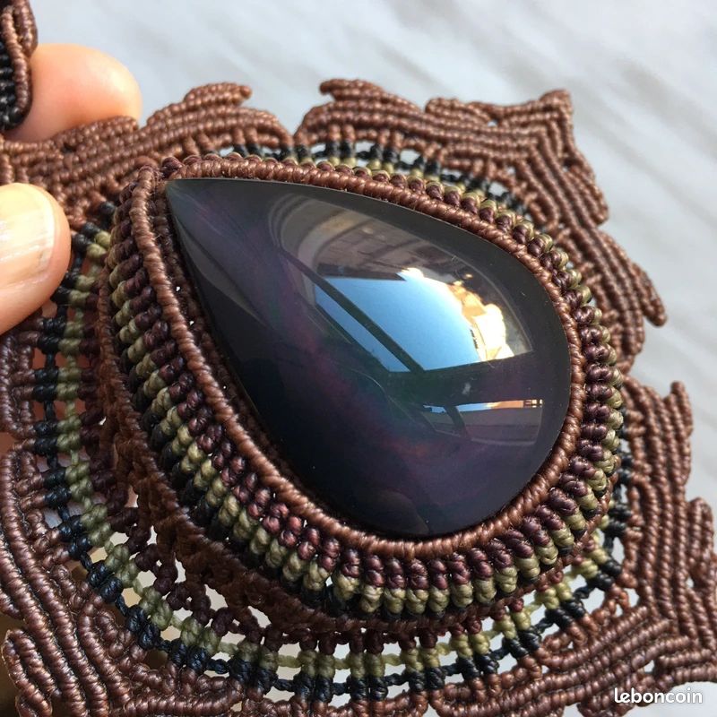 Collier Argentin Scupture Obsidienne Oeil Céleste (image 10)