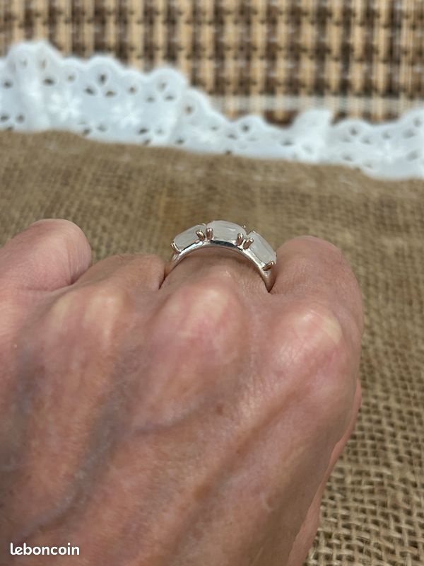 Bague Ancienne En Argent Massif - Taille 59 - Poinçonnée Avec Nacre - 14.2 Grammes