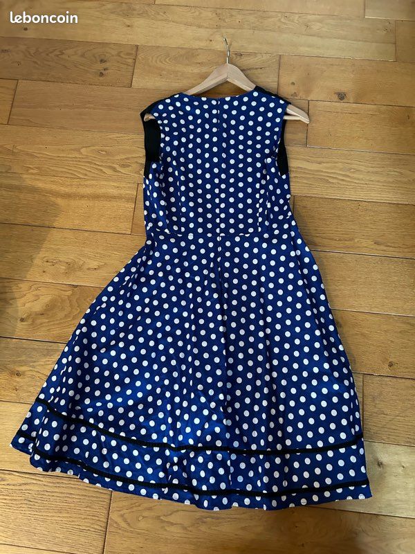 Robe Virginia Key Paris Bleue à Pois Taille L - Occasion Très Bon état - Style Ajusté