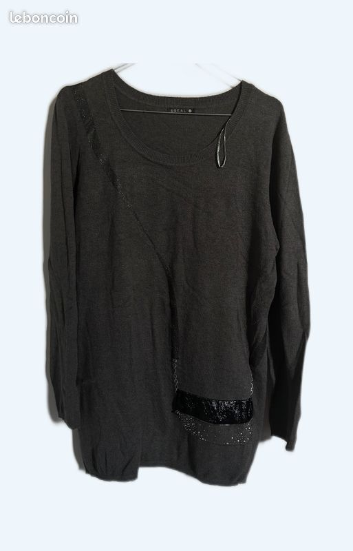 Pull femme gris noir Bréal T42 Vêtements