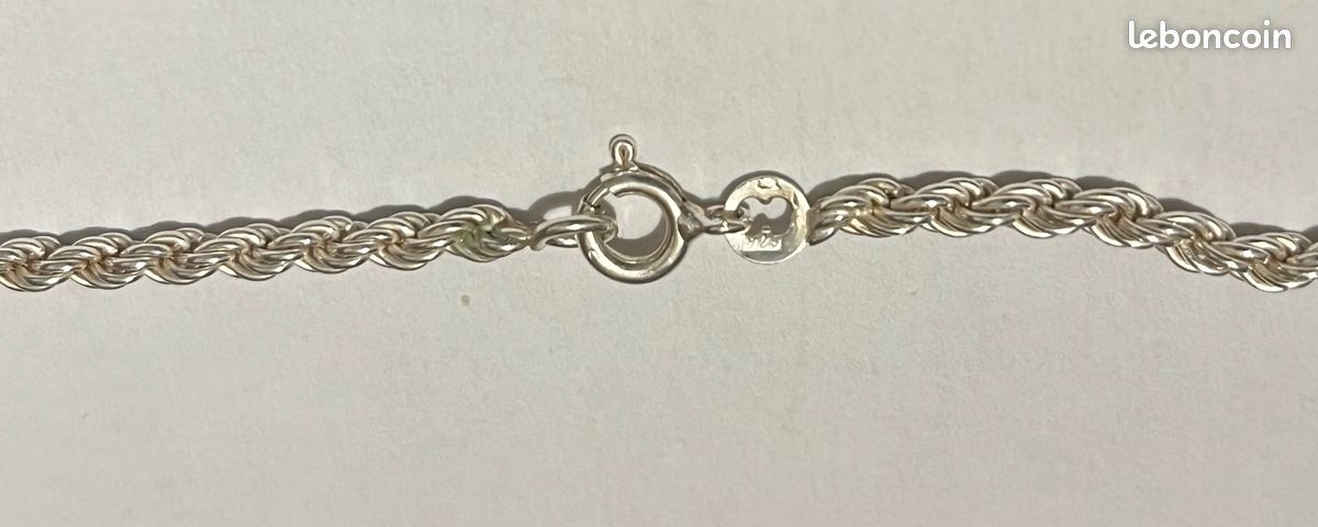 Chaîne En Argent 925 Maille Corde - Longueur 45cm - Occasion - Style Minimaliste & Intemporel