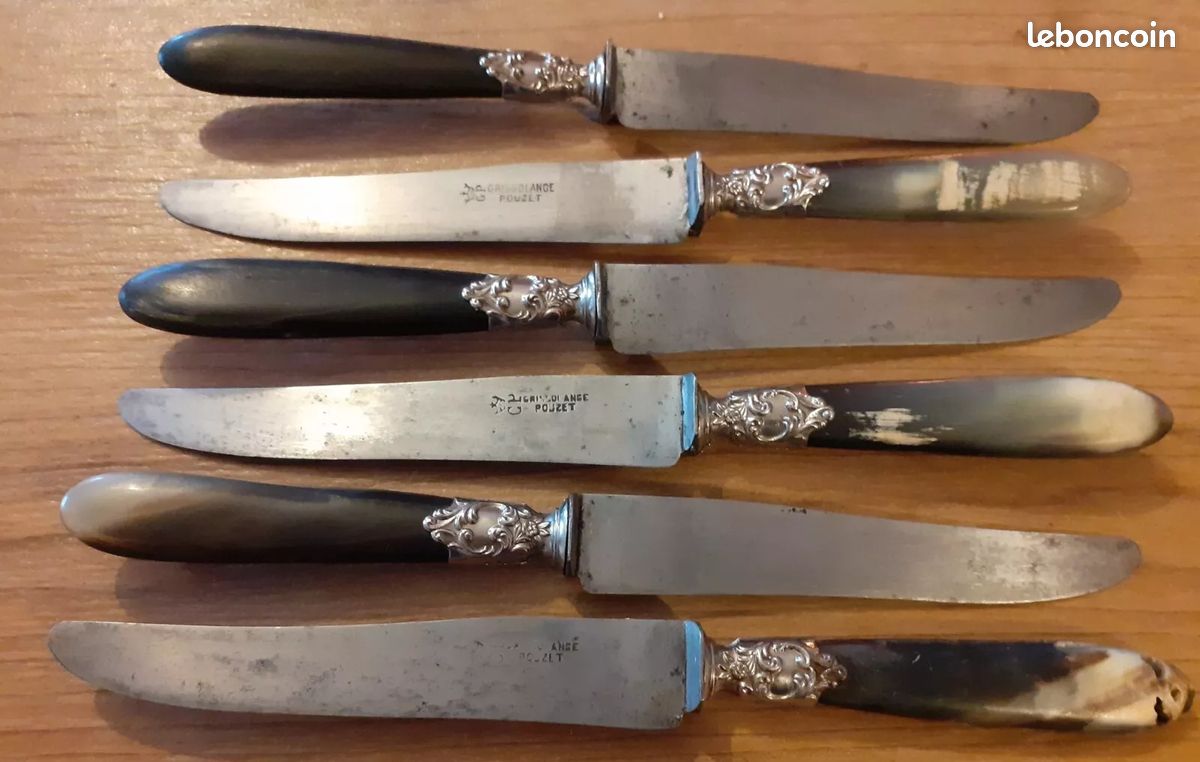 Lot six couteaux anciens acier corne - Arts de la table