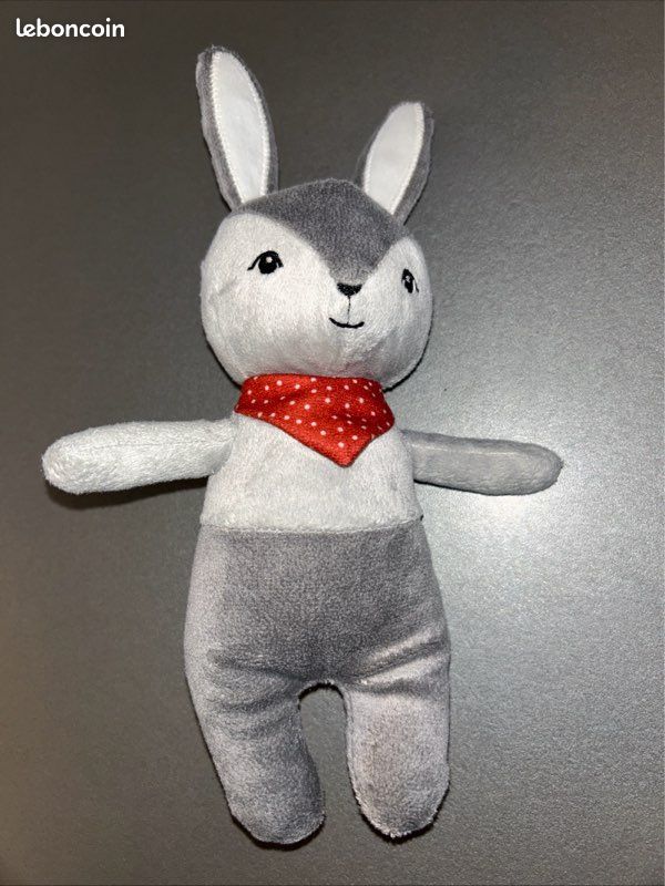 Doudou lapin blanc gris orange SUCRE D'ORGE