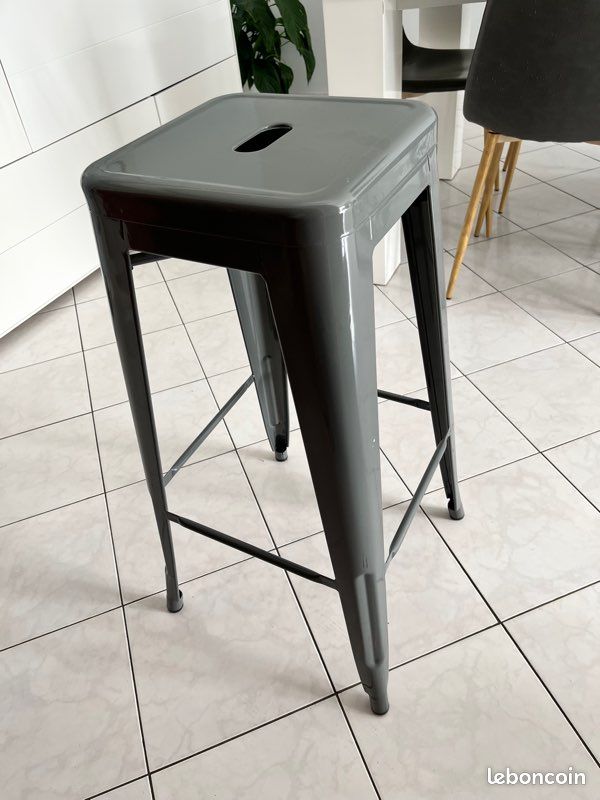 Tabouret métal gris hauteur assise 77 cm (image 2)