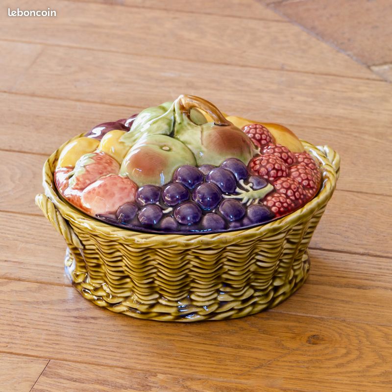 Grand compotier / coupe à fruits ancienne, peint à la main Céramique
