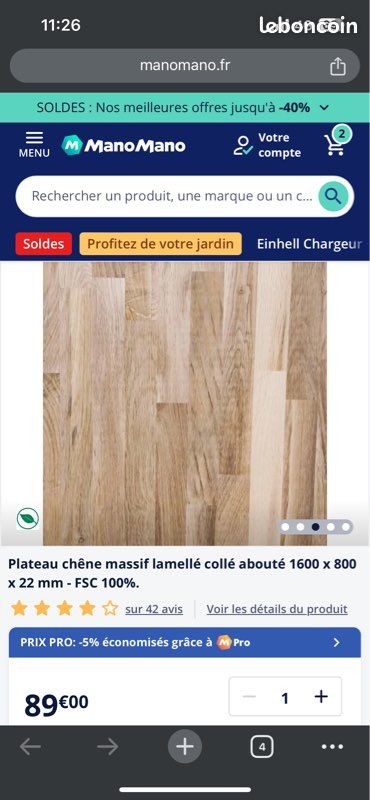 Plateau en bois de chêne et 4 pied en épingles (image 2)