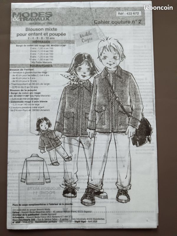 Patron Modes Et Travaux Mars 2024 - Veste Pour Fillette Et Poupée, Occasion
