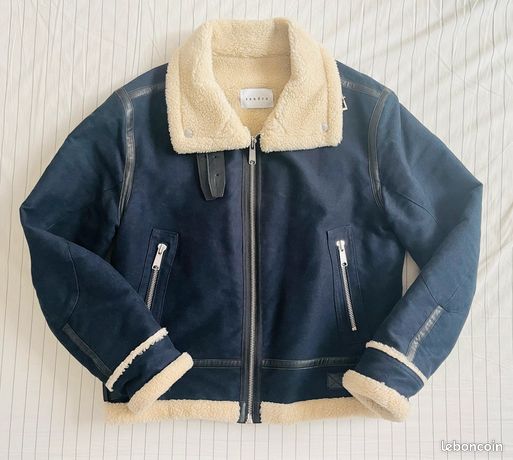 Blouson bombardier B-3 marron à capuche, cuir de mouton