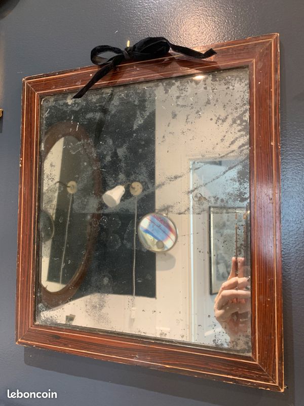Ancien Verre Miroir Mercurisé Pour Cadre Photo - 19,3x14,3cm - Époque Vintage