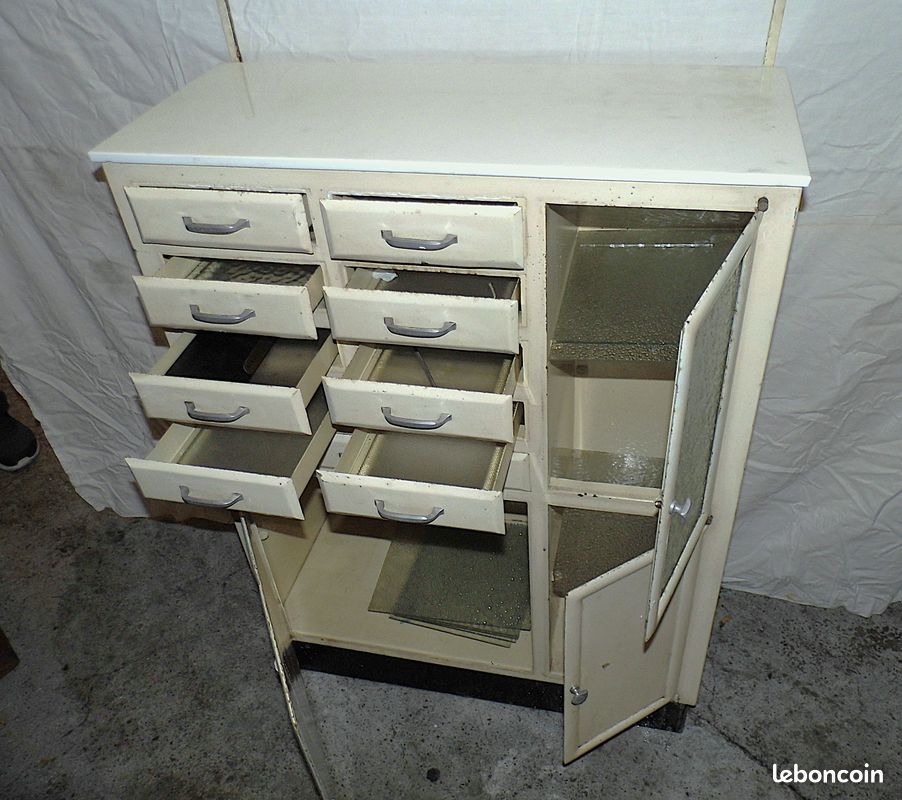 Meuble de métier dentiste hopital années 50 armoire pharmacie vintage design XXème siecle meuble industriel (image 4)