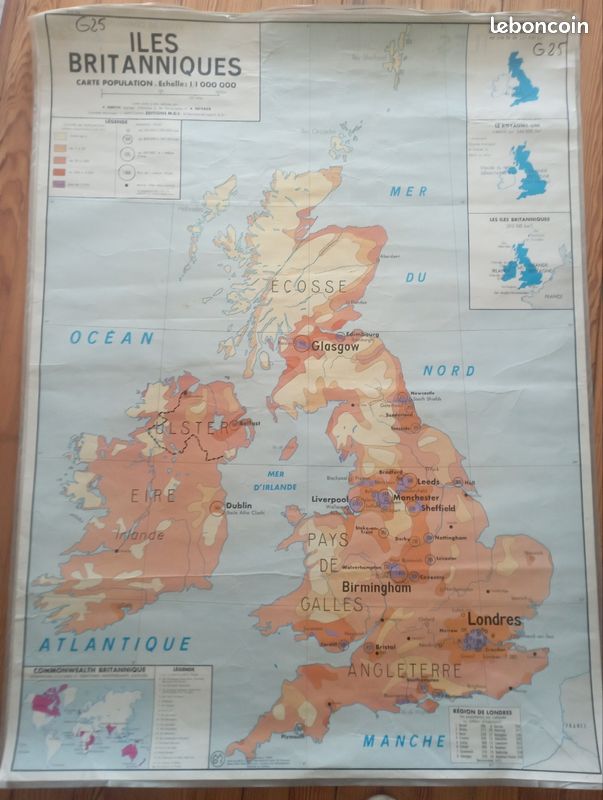 Carte scolaire Angleterre murale grand format recto verso (image 1)