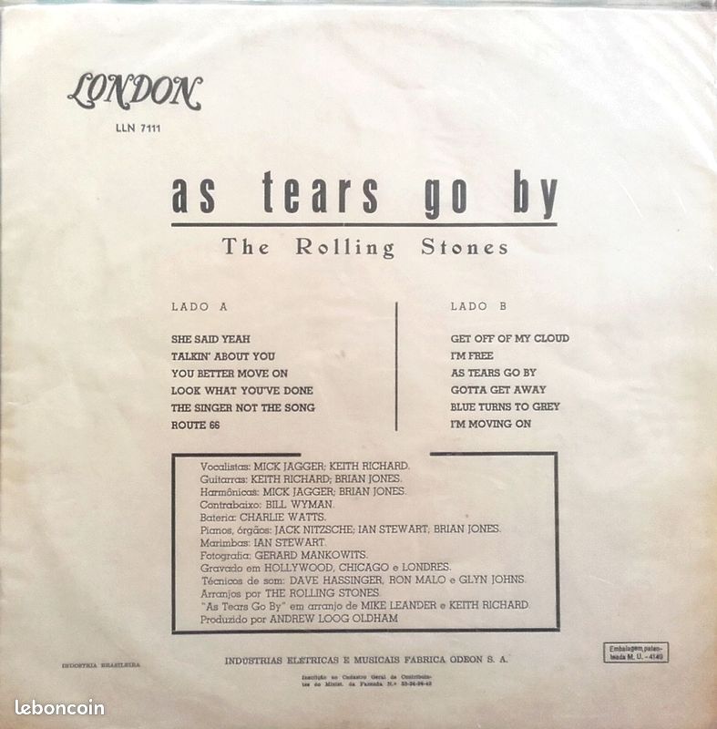 Rolling Stones - As Tears Go By LP MONO Brezil 1st Press 1966 Plastic Cover (image 2)