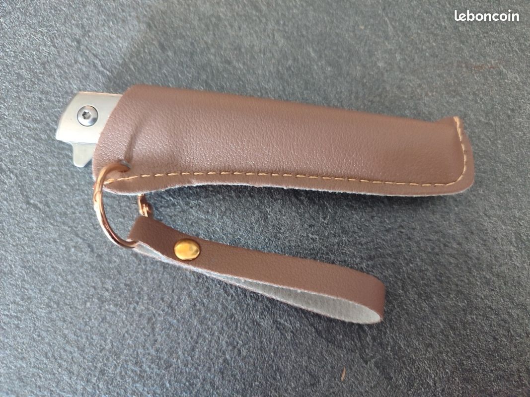 Couteau pliant de randonnée NEUF + Étui étui simili cuir (Longueur total 20,5 cm) (image 1)