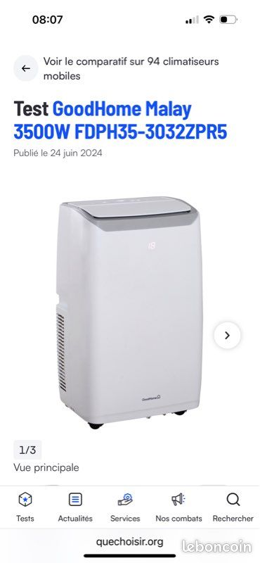 Climatiseur Mobile GoodHome 12000 BTU – Blanc Brillant – Très Bon état