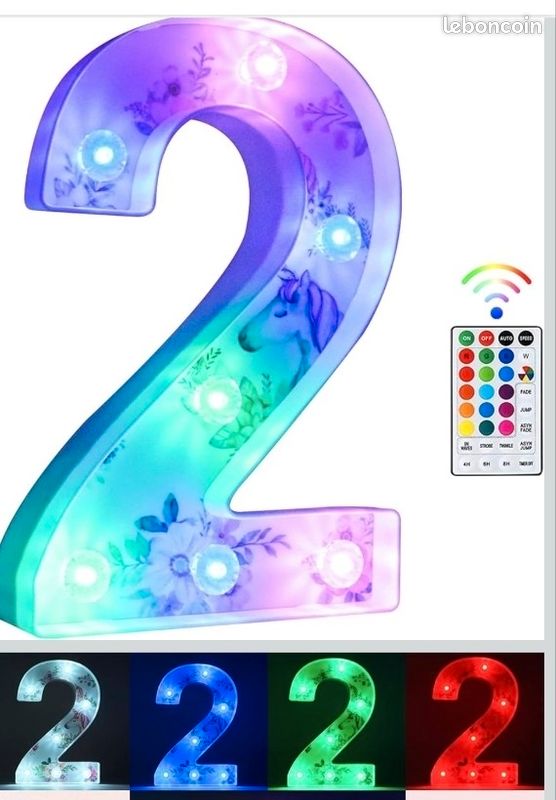 Chiffre 2 lumineux led motif licorne (image 1)