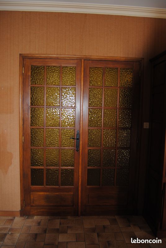 Portes Intérieures BOIS MASSIF et Verre Ambré Vintage (1 Simple + 1 Double) (image 3)