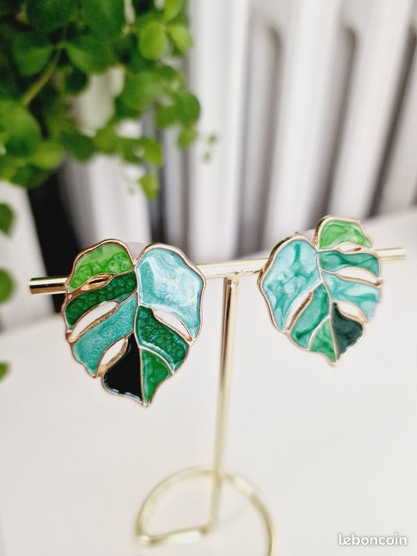 Boucles d'oreilles Feuille tropical (image 1)