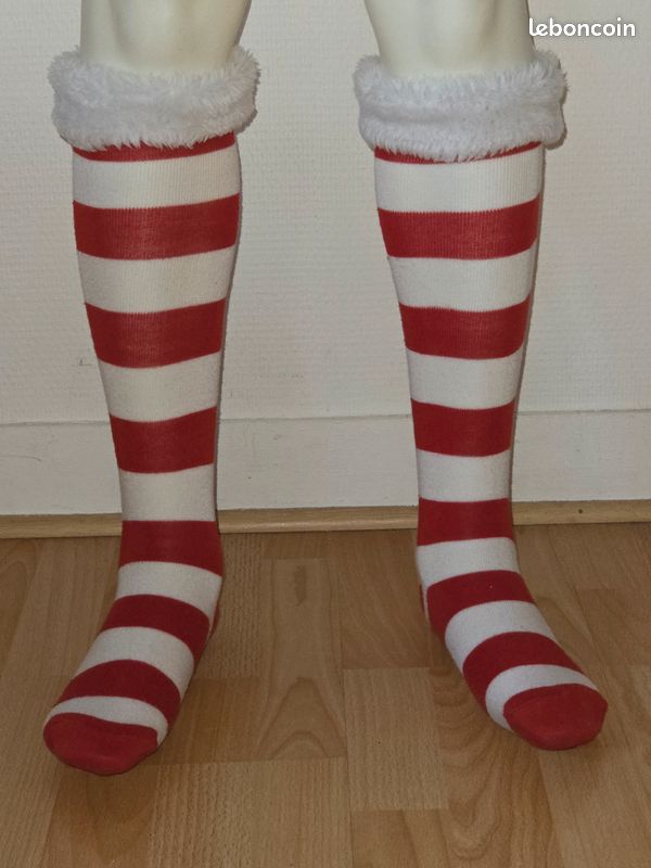 Chaussettes hautes Noël rayées rouge blanc (image 2)