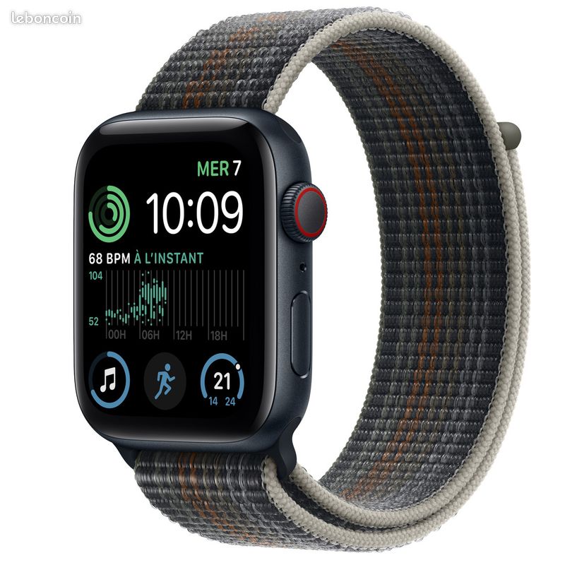 Apple Watch SE GPS (2022) + Cellular , boîtier en aluminium de 44 mm et Boucle de sport (Couleur Minuit) (image 1)