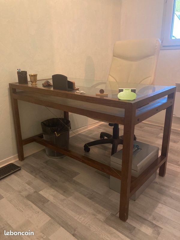 Bureau en chêne verre trempé et acier (image 3)