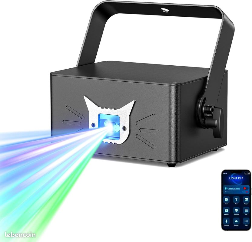 NEUF - DiscoLicht PartyLicht avec Bluetooth-App, 3D DIY Animation Disco Lumière avec Batterie 5200 mA, Animation DJ Party Lumières avec Télécommande et DMX 512, pour Party Bar Halloween Noël (image 1)