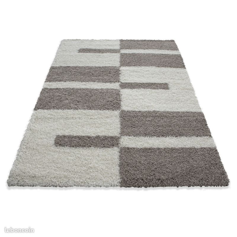 Tapis shaggy design rectangle géométrique Oficio Beige 60x110 (image 1)