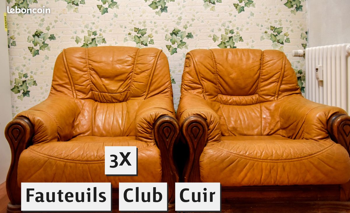 Lot complet de 3 Fauteuils (cuir vintage) (image 1)