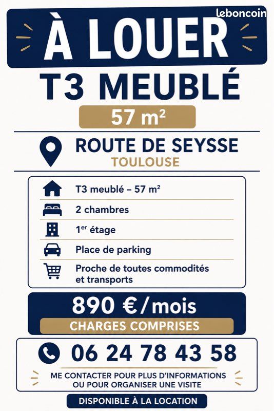Appartement 3 pièces 57 m² · à Toulouse · 57 m² · 890 €/mois