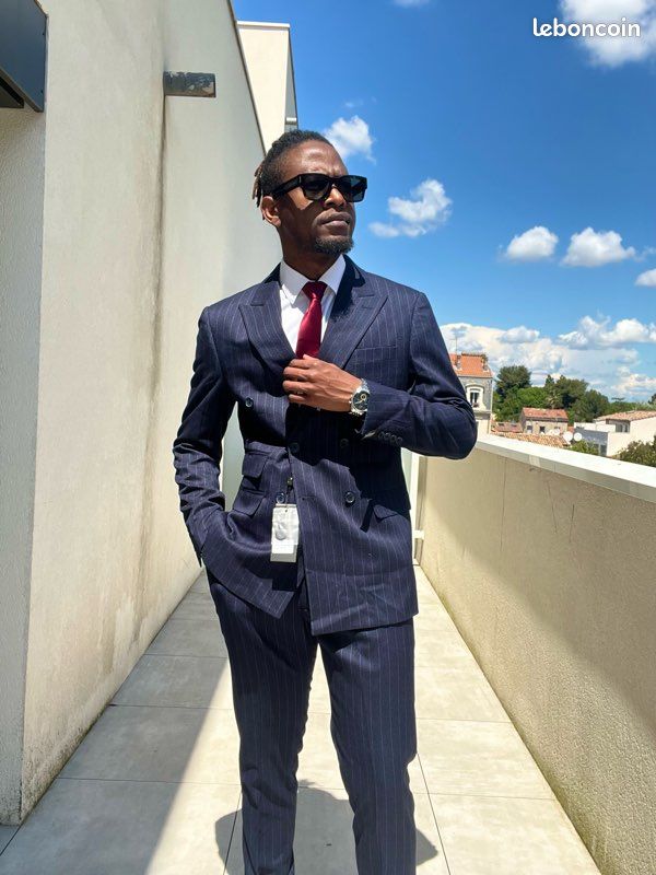 Cravate Ensemble Costume Homme Bleu Marine (Veste+Chemise+Pantalon