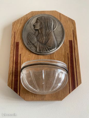 Bénitier Ancien à La Vierge - Signé Escudero - Albâtre