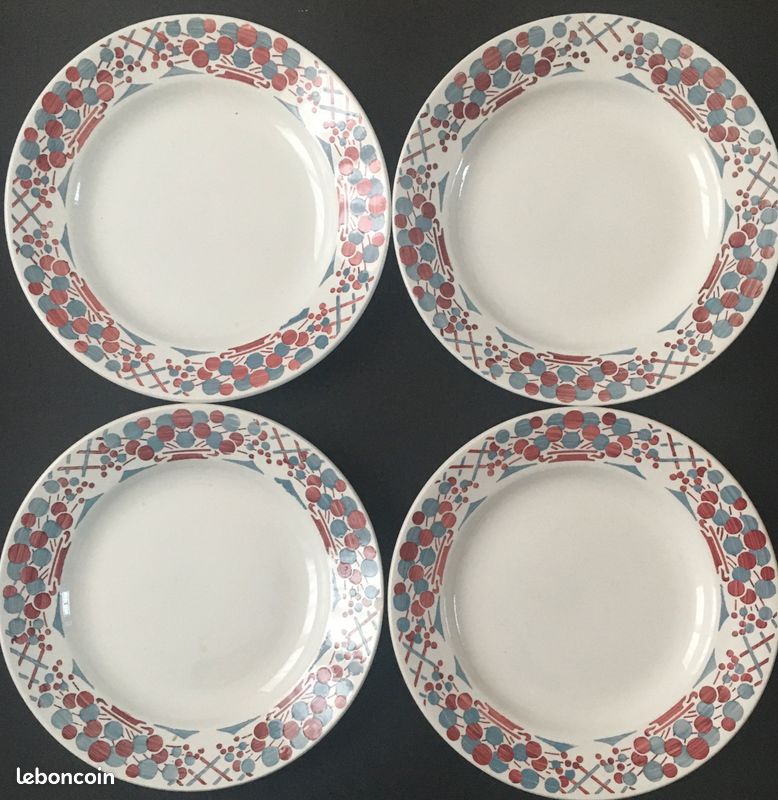 4 assiettes plates Sarreguemines DV - modèle Bar (image 1)