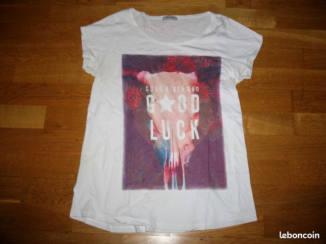 T-SHIRT MC Blanc Imprimé Oversize PULL&BEAR Femme 40 Vêtements