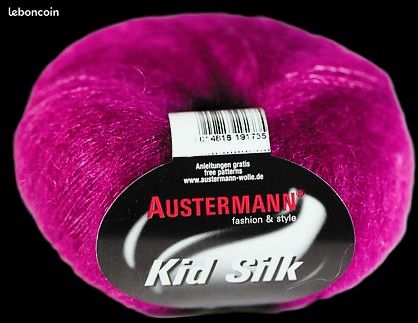 2 pelotes neuves (225M😮‼️/25G) KID SILK 75% mohair et 25% soie d'AUSTERMANN 2 coloris (🧶33 PISCINE +🧶6 FUCSHIA) (image 8)