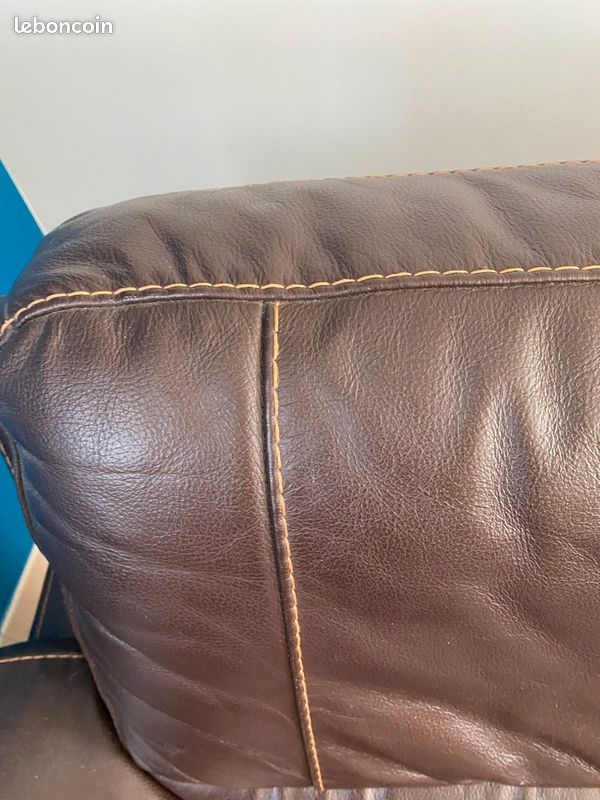 Vends canapé et fauteuil cuir marron (image 5)