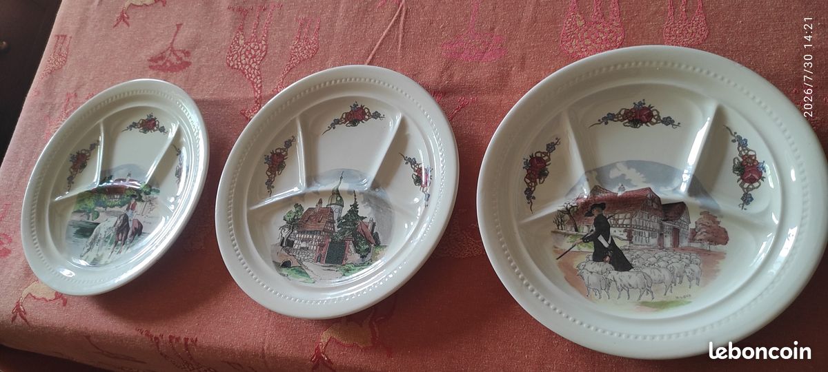 A l'unité: Assiettes ALSACIENNES anciennes à FONDUE, RACLETTE (ou crudités) "Atelier d'Art de Lorraine SARREGUEMINES-France" / NANOU68 (image 9)